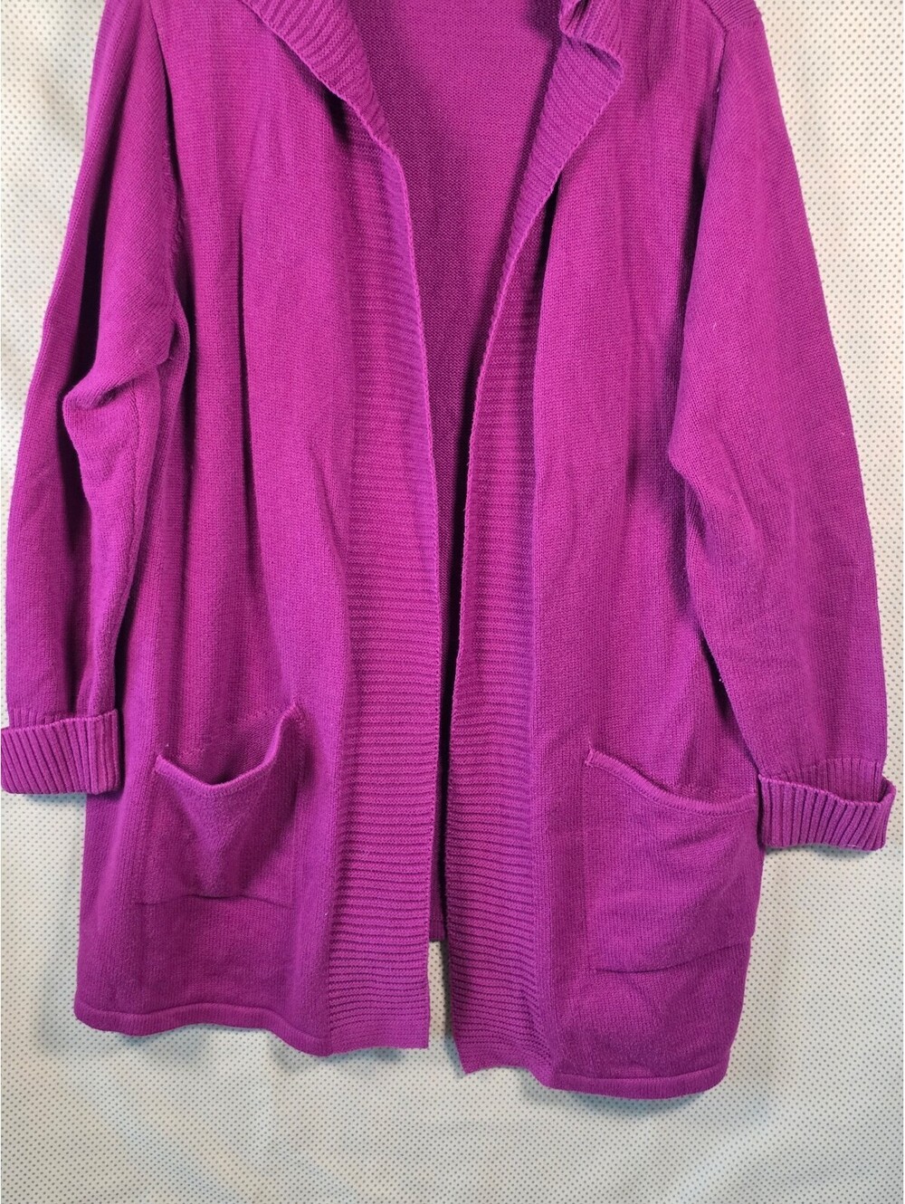 Tahari Women's 2X Magenta Pink Hooded Open Front Long Knit Cardigan Sweater - Picture 2 of 8